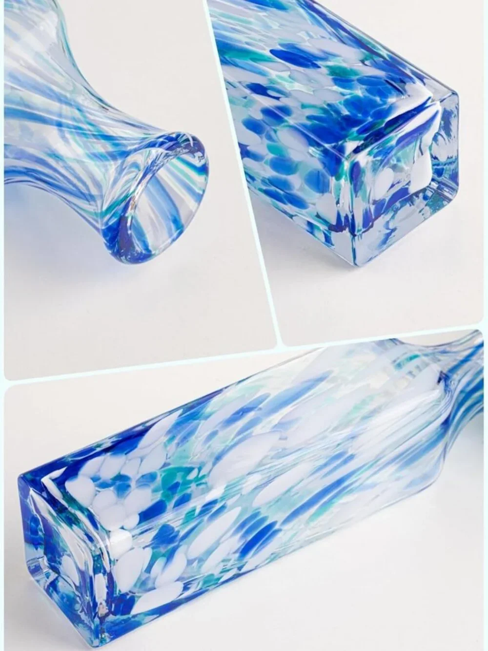 10-Inch Blue & White Swirl Art Glass Vase for Home, Office, Wedding Decor